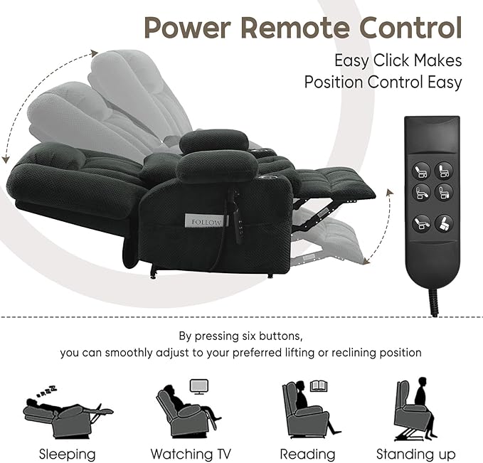 ABCASA Oversized Dual Motor Lay Flat Power Lift Massage Recliner Chair Set of 2 for Elderly with Heat for Living Room, Lift Chairs Recliner with Lumbar Pillow, Cup Holder - Grey