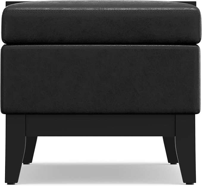 SIMPLIHOME Oregon 42 inch Wide Transitional Rectangle Storage Ottoman Bench with Tray in Distressed Black Vegan Faux Leather, Assembled, For the Living Room, Entryway and Family Room