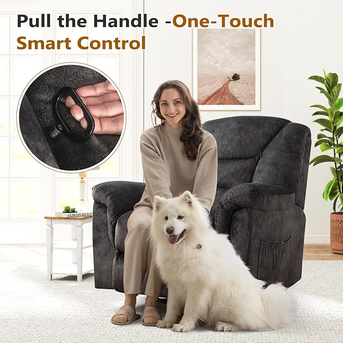 ANJ Rocking Recliner Chair Oversized Swivel Rocker Recliners, Comfy Glider Rocking Chairs for Big Man, Extra Wide Recliners Overstuffed Reclining Chair for Living Room, Grey