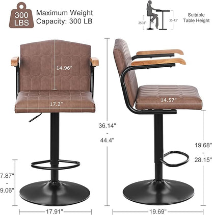 VECELO Bar Stools Set of 4, Adjustable Upholstered Swivel Barstools, Modern Counter Height Bar Stools with Back and Footrest, Island Chairs for Kitchen, Dining Room, Bar
