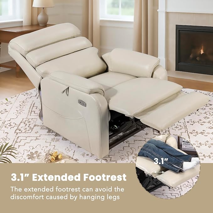 EONIX Large Lay Flat Power Lift Recliner Chair for Elderly, Oversized Electric Lift Chairs, 400lbs Heavy Duty Power Recliner with Heat and Massage, SLRY022063, Cream White
