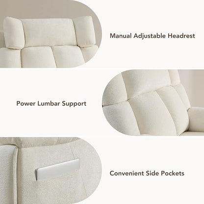CHITA Oversized Power Recliner Chair with Bluetooth Speakers for Adults, Lay Flat Recliner with Power Lumbar Support, Manual Winged Headrest and USB & Type-C Charging Ports, Cream