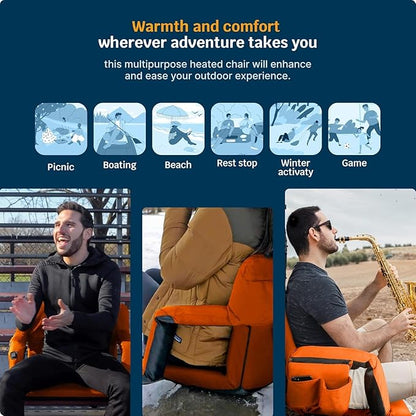 Alpcour Heated Reclining Stadium Seat for Bleachers – Wide Bleacher Chair with Back Support and Cushion, Armrests, Side Pockets, & Hook – Stadium Seats Chairs for Camping, Kayak, Paddle Board & More