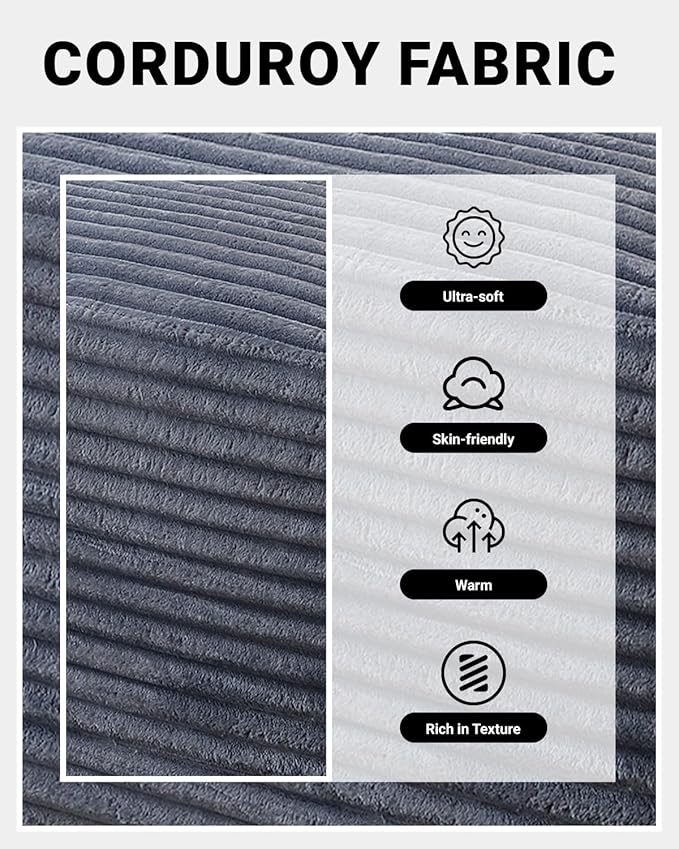 95 Inch Cloud Sectional Couch,Modular Sectional Sofa with Deep Seat,Modern Corduroy Boneless Couches with L-Shape Chaise for Living Room Bedroom,No Assembly Required (Grey, Right Facing Chaise)