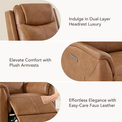 CHITA Super Zero Gravity Power Recliner Chair for Adults, Electric Faux Leather Recliner with USB & Type-C Charging Ports for Living Room, Bedroom & Home Theater Relaxation, Camel