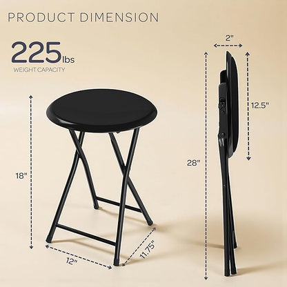 Folding Bar Stools - Set of 4 Heavy-Duty 18-Inch Stool - 225lb Capacity and Padded Seats for Dorm, Recreation or Game Room by Lavish Home (Black)