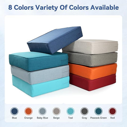 Luxury 6" Outdoor Cushions for Patio Furniture, 24x24x6" Thick Seat Cushion Set of 8, Fade Resistant Couch Chair Replacement Cushions High Density Deep Wicker Chair Cushion w/ Removable Cover, Blue