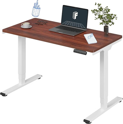 FLEXISPOT E6 3 Stages Dual Motor Electric Standing Desk 48x24 Inch Whole-Piece Board Height Adjustable Desk Electric Sit Stand Desk(White Frame + Mahogany Desktop, 2 Packages)