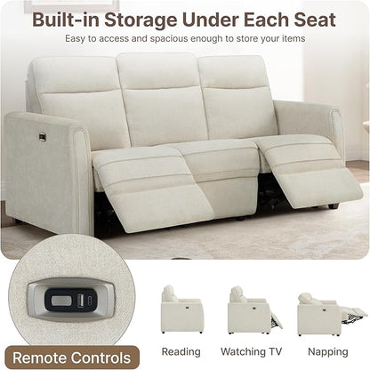 Zero Wall Recliner Sofa RV 3 Seater Wall Hugger Power Recliner Chair with Comfortable Backrest High Wood Leg USB & Type C Dual Charge Ports for Living Room RV Furniture or Small Spaces