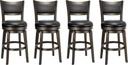 PrimeZone Swivel Bar Stools Set of 4, 24 Inch Counter Height Barstools, Black Faux Leather Bar Stool with High Backrest & Solid Wood Leg & Wrap-Around Footrest, Counter Stools for Kitchen Island, Pub