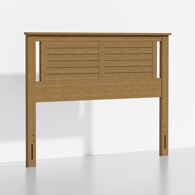 Serene Queen Size Wood Headboard Shiplap-Inspired Panel Design in a Stained Pine Finish