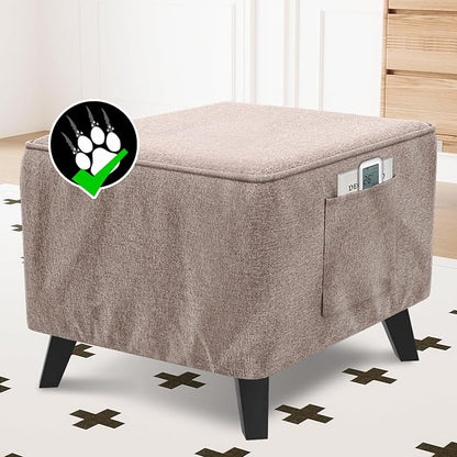 H.VERSAILTEX Ottoman Cover Square Fit Length 36"-37" Footrest Linen Look Square Soft Ottoman Covers Slipcover Storage Ottoman Cover Foot Stool Cover with Elastic Bottom - Heather Taupe