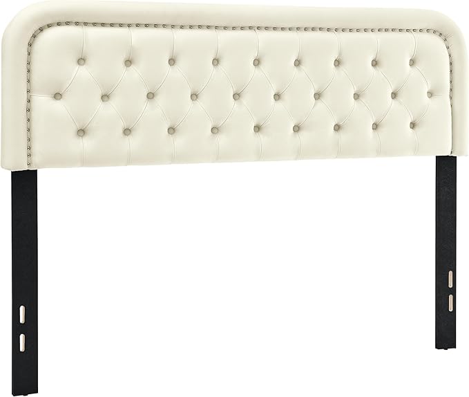 Tufted Upholstered Headboard,Button Solid Wood HeadBoards with Adjustable Height,Modern Performance Velvet Bed Head Boards,Easy Install&Nailhead (Beige, Queen)