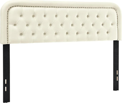 Tufted Upholstered Headboard,Button Solid Wood HeadBoards with Adjustable Height,Modern Performance Velvet Bed Head Boards,Easy Install&Nailhead (Beige, King)