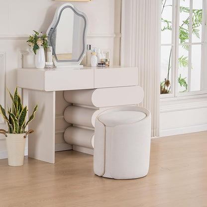 Swivel Vanity Stool with Gold Base Comfy Vanity Chair Modern Round Stool for Makeup Vanity Ottoman Foot Rest for Bedroom livingroom, Beige