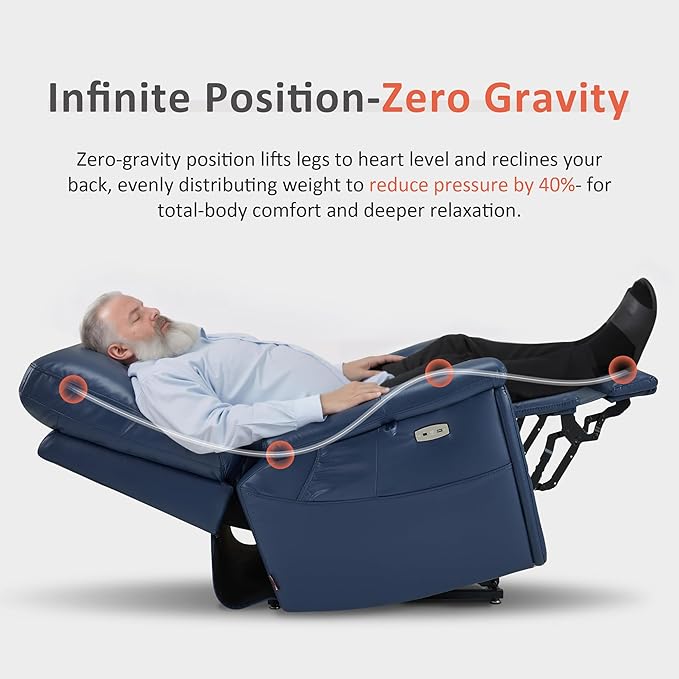 MCombo Heavy Duty Lift Chair for Elderly, Extra Wide Dual Motor Power Lift Recliner 450lbs with Hidden Cup Holders, USB Charging, Breathable Faux Leather R7777 (Blue)