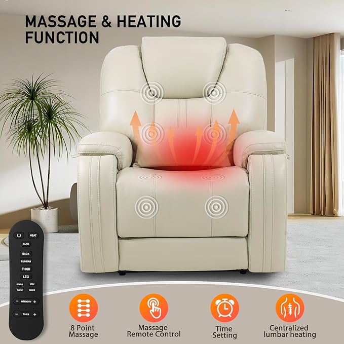 EONIX Triple Motor Lay Flat Power Lift Recliner Chair for Elderly with Adjustable Headrest, 400lbs Electirc Lift Chair for Living Room, Lumbar Pillow, Extended Footrest, Cream White