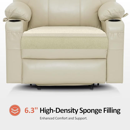MCombo Extra Wide Power Lift Recliner Chair for Elderly, Lift Chair with Heat and Massage for Big People, USB&Type C Ports, Cup Holders, Faux Leather R7045 (Cream White, Medium-Wide)