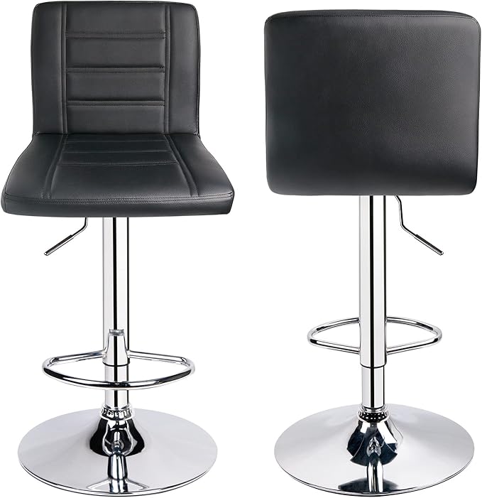 Leopard Bar Stools Set of 2, Modern Adjustable Bar Stool with Back, Swivel Barstool - Black
