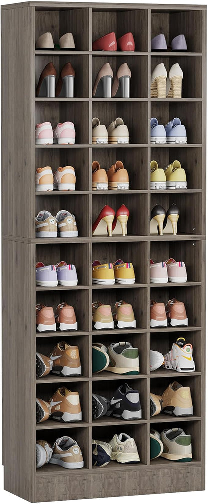 Tribesigns 10-Tier Shoe Storage Cabinet Set of 2, Gray Wooden Shoe Rack with 30 Cubbies, Freestanding Tall Entryway Shoe Organizer for Closet, Entryway, Living Room