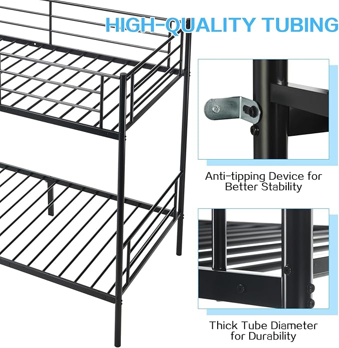 Bunk Bed Twin Over Twin,Bunk Beds for Kids Teens Adults with Ladders and Guardrail,Sturdy Literas Heavy Duty Metal Slats,400 lbs Capacity,No Spring Box Required,Black