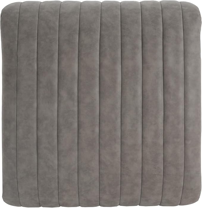 Christopher Knight Home Reyno Upholstered Ottoman with Storage for Living Room, Faux Leather Storage Ottoman Foot Rest with Side Drawers, Modern Square Coffee Table with Wooden Frame, Grey