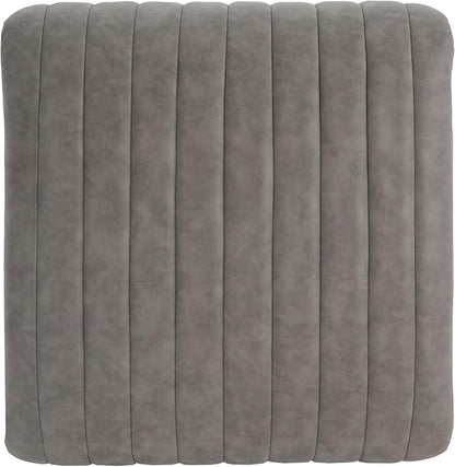 Christopher Knight Home Reyno Upholstered Ottoman with Storage for Living Room, Faux Leather Storage Ottoman Foot Rest with Side Drawers, Modern Square Coffee Table with Wooden Frame, Grey