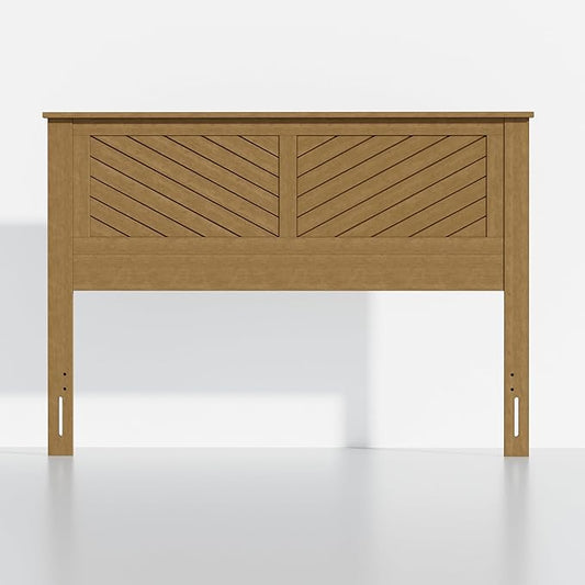 Serene Queen Size Wood Headboard Diagonal Panel Design in a Stained Pine Finish