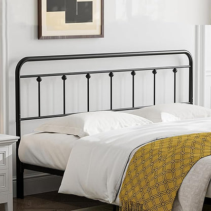 California King Size Headboard with Black Metal Construction, Adjustable Height, Sturdy Farmhouse Style Wrought Iron Headboards Only