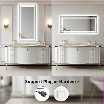 WTTY LED Bathroom Mirror 77''x36'' with Front and Backlight, Large Dimmable LED Vanity Wall Mirrors, Double LED Mirror for Bathroom with Anti-Fog, 3 Colors, Memory Function, Shatter-Proof, ETL Listed