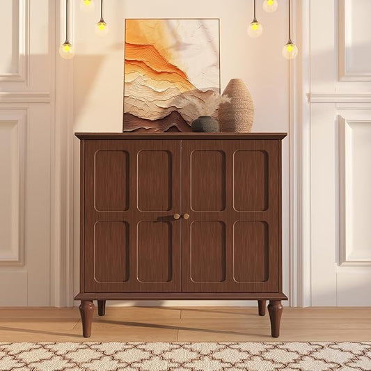 ARTPOWER Brown Sideboard Buffet Cabinet with Storage, Mid-Century Modern Storage Cabinet with 2 Doors and Adjustable Shelves, Accent Style Sideboard for Entryway, Dining Room, Living Room