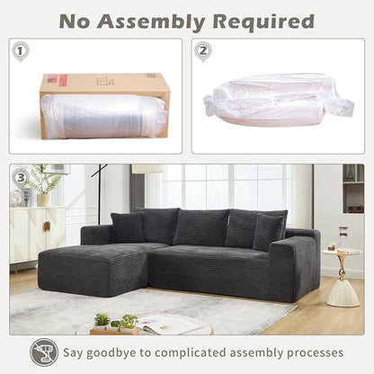 PELUMY 108.7" L-Shaped Modular Sectional Sofa with Oversized Chaise, Cloud Couch with Memory Foam, No Assembly Required Sleeper Sofa for Small Space Living Room, Apartment (Grey, Corduroy)