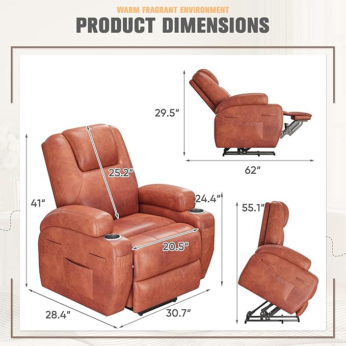 Flamaker Power Lift Recliner Chair Electric Lift Recliner for Elderly Power Lift Recliner Chair with Cup Holders Side Pockets for Living Room (Leather, Gray)
