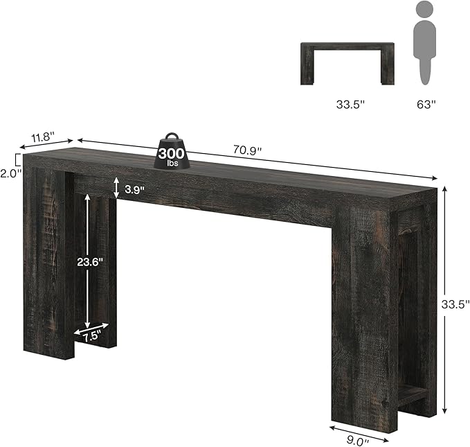 Tribesigns 70.9-Inch Long Console Table, Farmhouse Wooden Entryway Sofa Table Behind Couch, Narrow Entry Console for Living Room, Hallway, Entrance, Foyer, Black