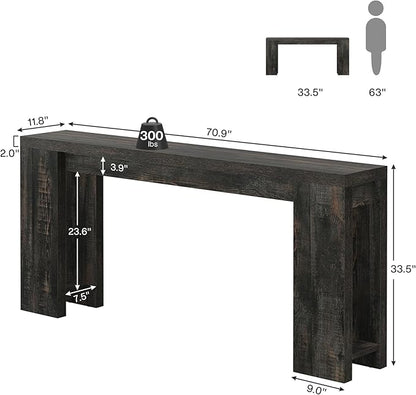 Tribesigns 70.9-Inch Long Console Table, Farmhouse Wooden Entryway Sofa Table Behind Couch, Narrow Entry Console for Living Room, Hallway, Entrance, Foyer, Black