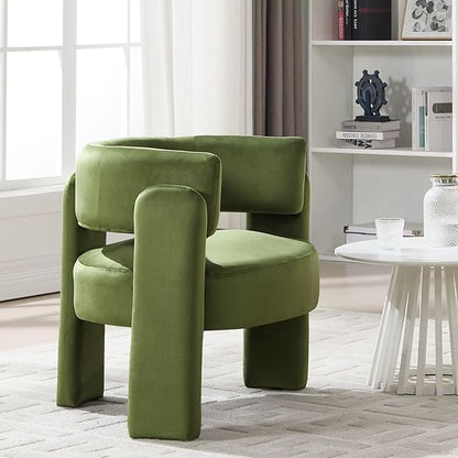 Velvet Accent Chair with Arms, Upholstered Barrel Armchair with Curved Back, Comfy Single Side Chair for Reading, Living Room, Home Office, Green