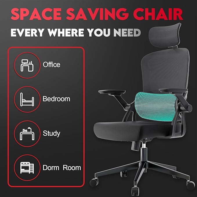 Ergonomic Office Chair - 400LB Comfy Desk Chairs with Adjustable Headrest and Lumbar Back Support, Mesh Computer Chairs with Wheels and Arms for Home Office, Study, Bedroom and Dorm (01black)