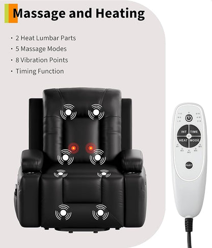GarveeHome Oversized Wide Power Lift Recliner Chair - Heat and Massage, Adjustable Back and Legs, PU Leather Electric Lift Chair Designed for The Elderly and People with Mobility impaired