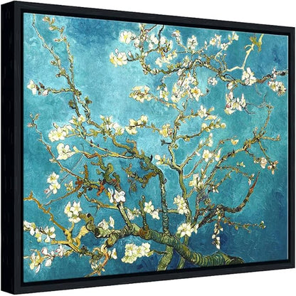 Wieco Art Framed Art Almond Blossom Floral Canvas Prints of Van Gogh Famous Oil Paintings Reproduction Flowers Pictures on Canvas Wall Art for Living Room Home Decorations Black