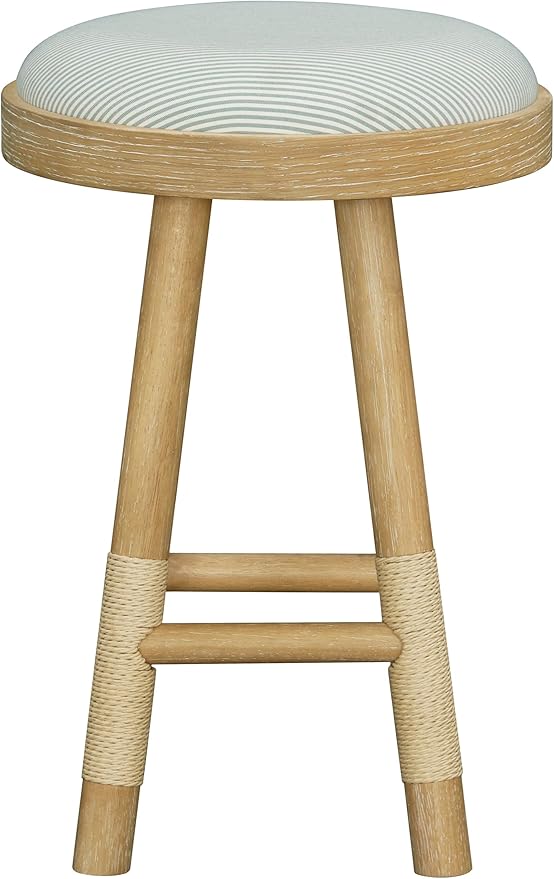 Livabliss x Becki Owens Esmarca Modern Coastal Stool, Blue/Tan, 26" H 17" W 17" D