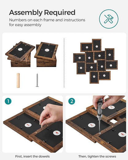 SONGMICS 4x6 Collage Picture Frames, 12-Pack Photo Collage Frame for Wall Decor, Glass Front, Assembly Required, Christmas Gift, Rustic Brown URPF022X01