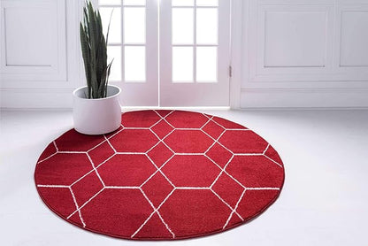 Unique Loom Trellis Frieze Collection Area Rug - Geometric (5' 1" Round Red/Ivory)