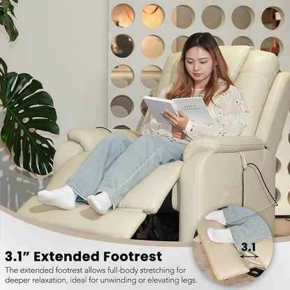 EONIX Triple Motor Lay Flat Power Lift Recliner Chair for Elderly with Massage, 400lbs Electirc Lift Chair for Living Room, Independent Adjustable Backrest Headrest, Extended Footrest, Cream White