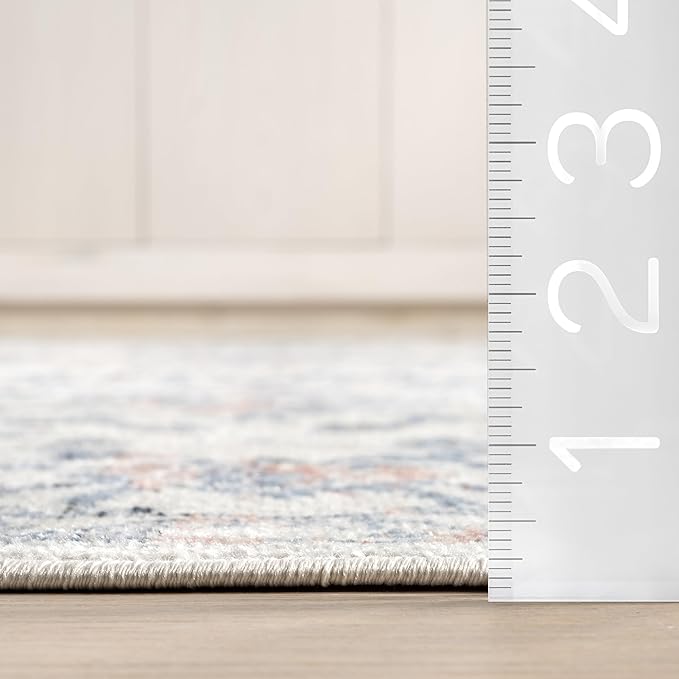 nuLOOM 6' Square Machine Washable Stain-Resistant Area Rug Medium Profile for Living Room, Bedroom, and Dining Room, Everlee Blue