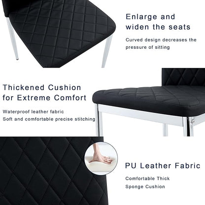 JT Modern Minimalist Dining Chair Fireproof Leather Sprayed Metal Pipe Diamond Grid Pattern Restaurant Home Conference Chair Set of 4 Or 6 (8, Black)