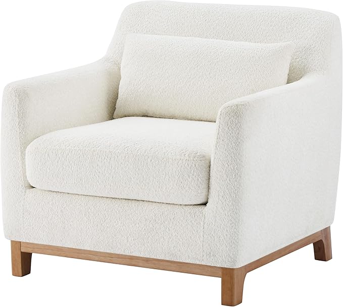 VANOMi Extra Deep Accent Chair, Fabric Upholstered Comfy Reading Armchair for Living Room, Bedroom Single Seat Sofa Chair with Wood Base, Lamb Fabric