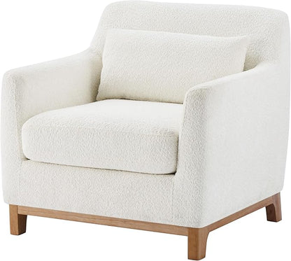VANOMi Extra Deep Accent Chair, Fabric Upholstered Comfy Reading Armchair for Living Room, Bedroom Single Seat Sofa Chair with Wood Base, Lamb Fabric