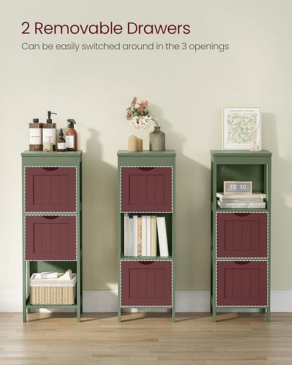 VASAGLE Storage Cabinet, Storage Organizer Rack Stand for Bathroom, Living Room, Bedroom, Multifunctional Corner Unit, 2 Drawers, 35 Inches in Height, Forest Green UBBC042C01
