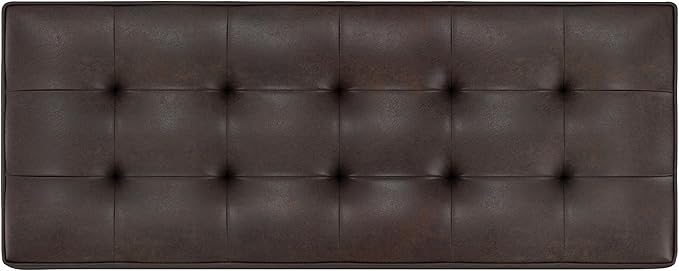 SIMPLIHOME Cosmopolitan 44 inch WideTransitional Rectangle Storage Ottoman Bench with Open Bottom in Distressed Brown Vegan Faux Leather, Assembled for the Living Room and Bedroom