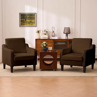 Accent Chair for Living Room, Modern Velvet Living Room Chairs with Wide Backrest, Upholstered Comfy Chair with Cushion, Oversized Sofa Chairs with Wood Legs, Single Armchairs, Brown